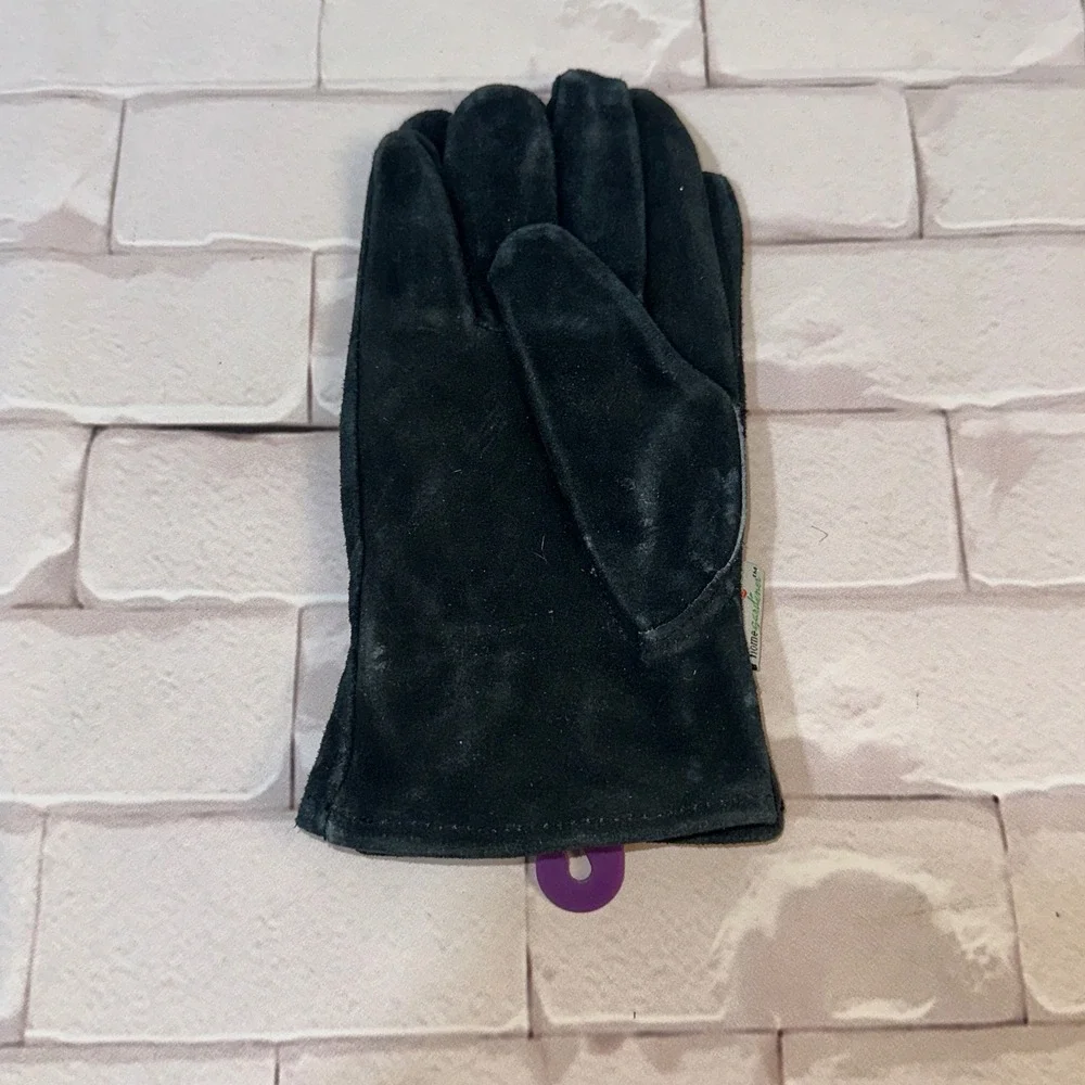 Home Gardener Womens Suede Cowhide Leather Gardening Work‎ Gloves Black NWT